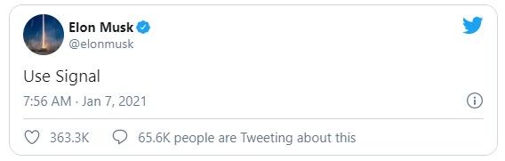 Screenshot of Elon Musk's Tweet about Signal