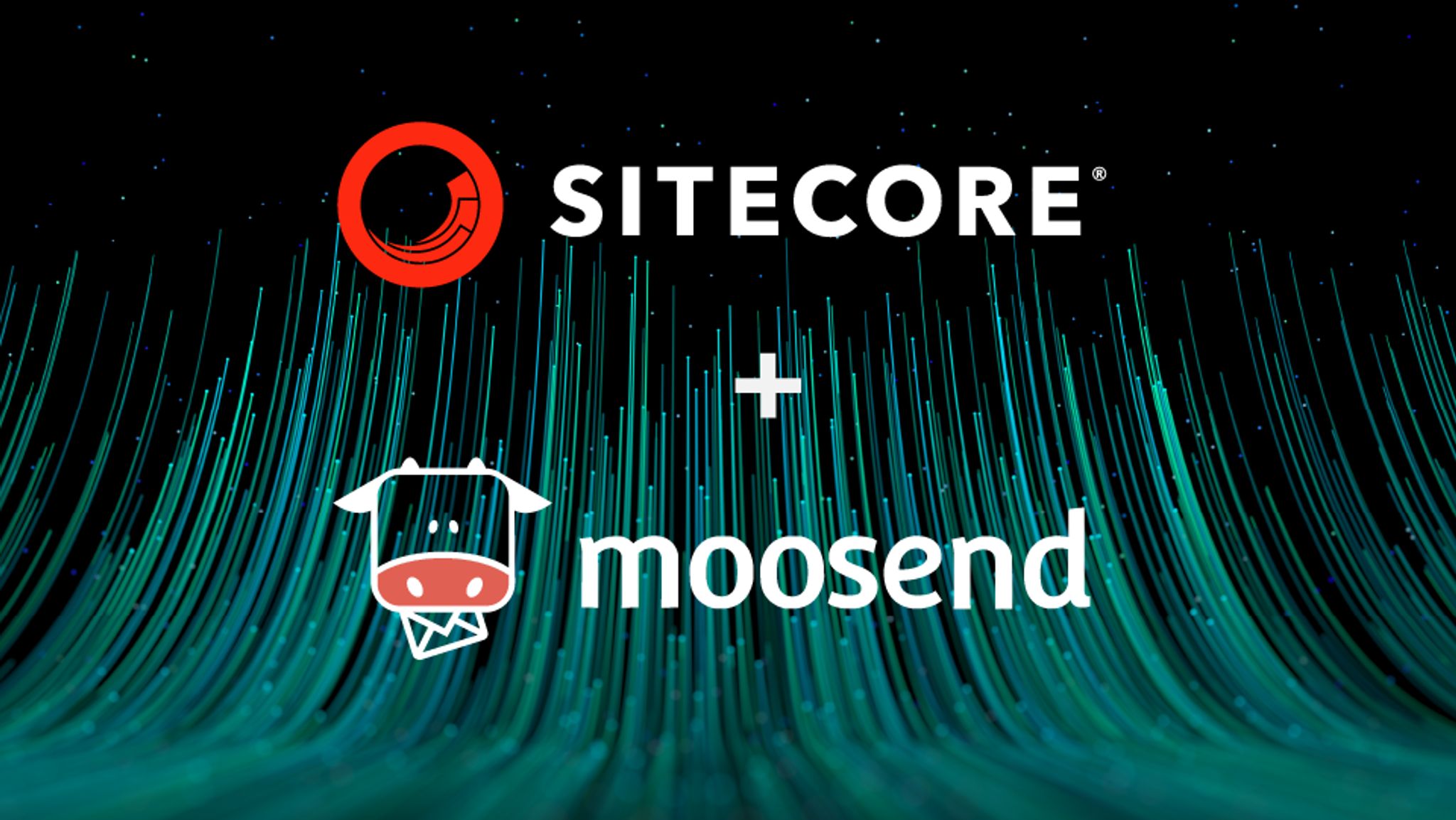 Sitecore logo plus sign and Moosend logo