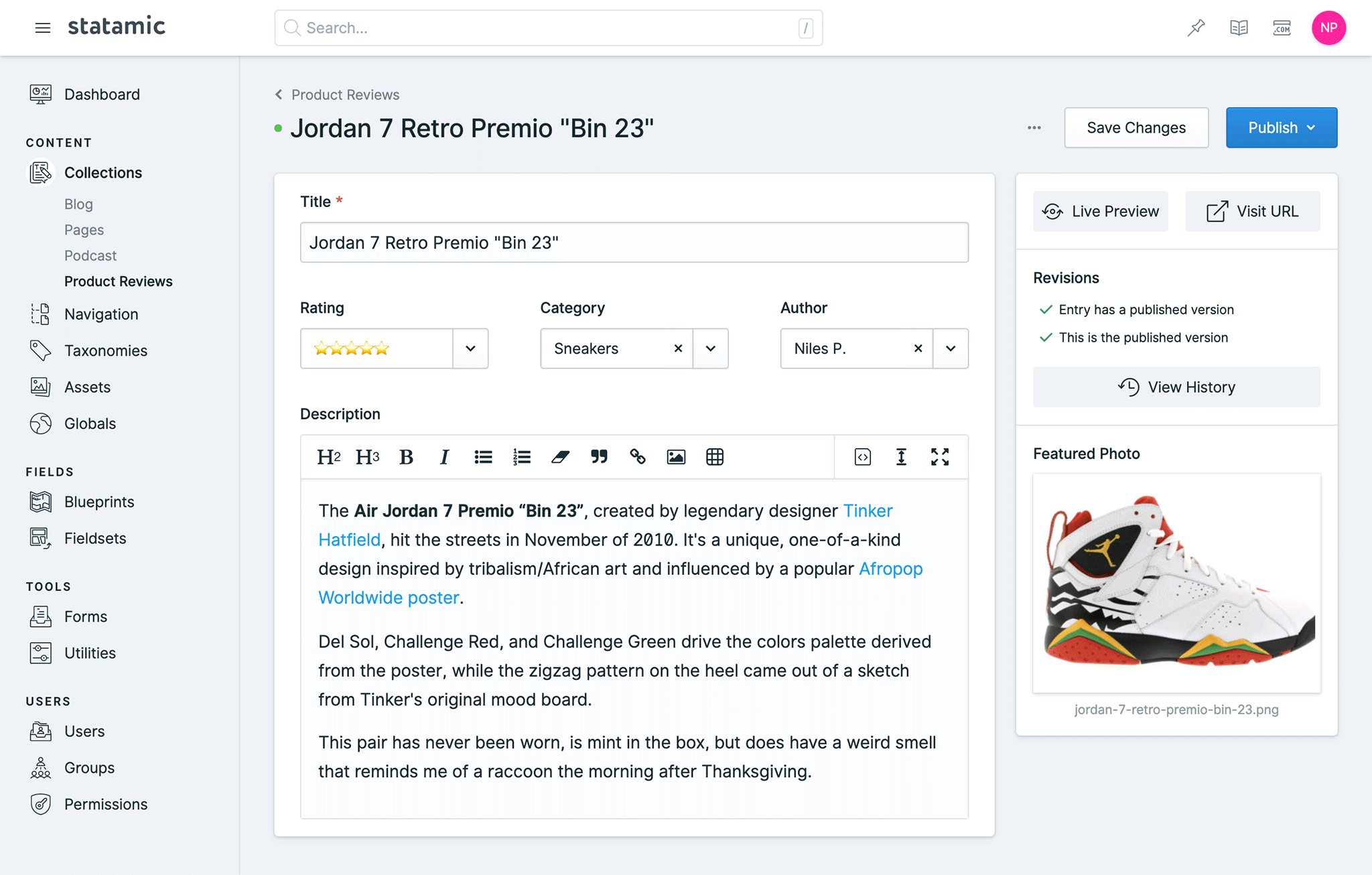 Statamic content dashboard