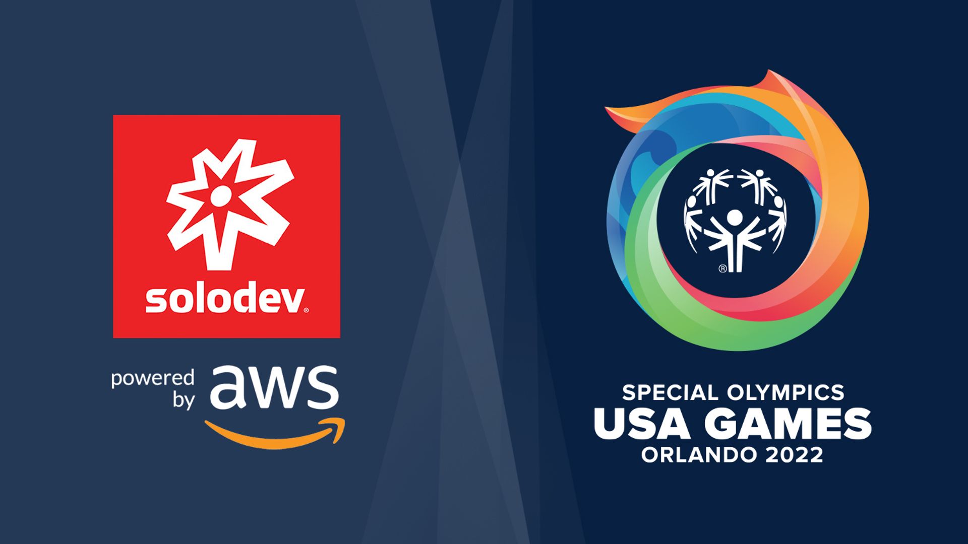 Image of Solodev, AWS, and 2022 Special Olympics USA Games logos