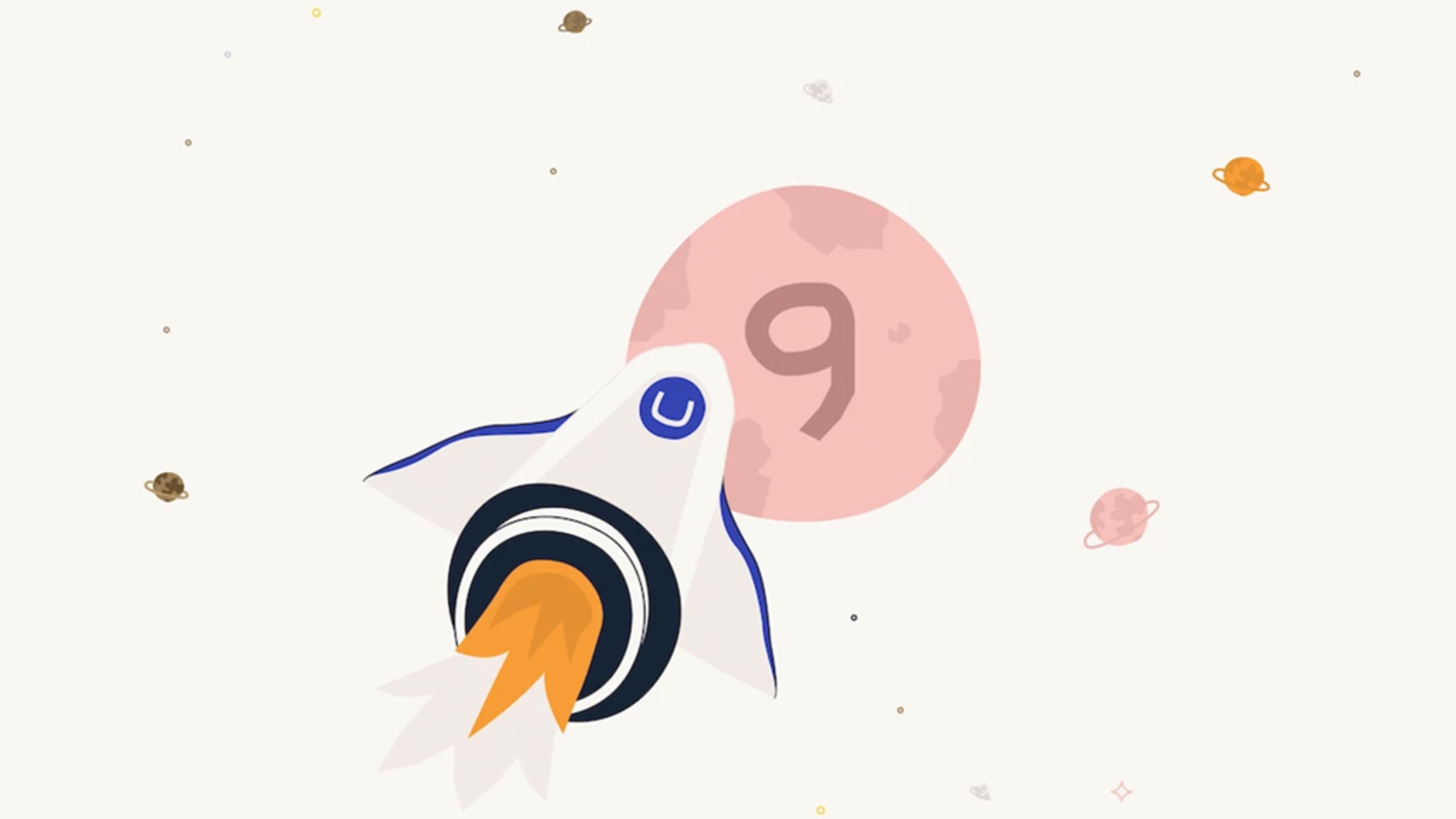 Image of Umbraco 9 logo in space illustration