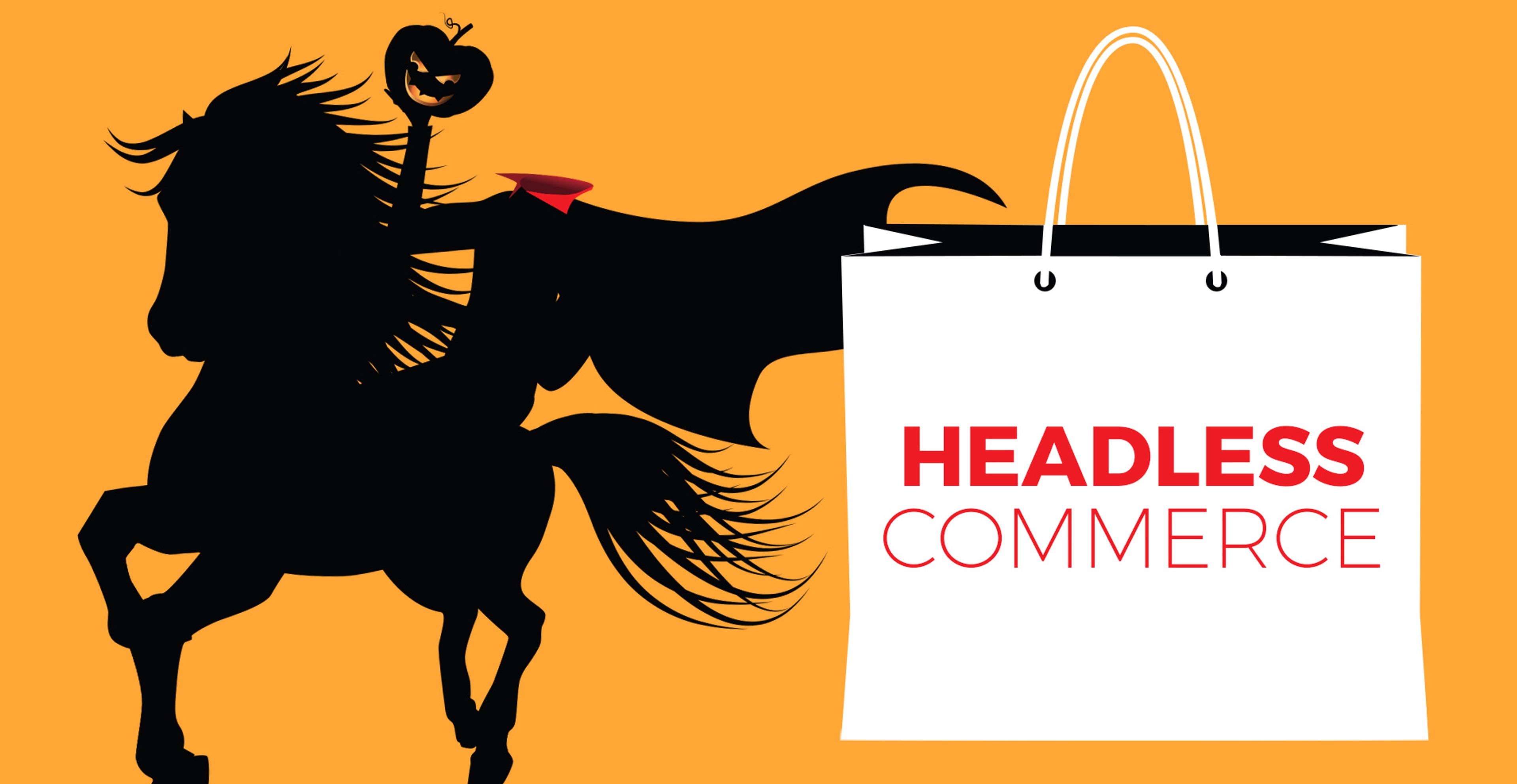 Headless commerce image of headless horseman and shopping bag