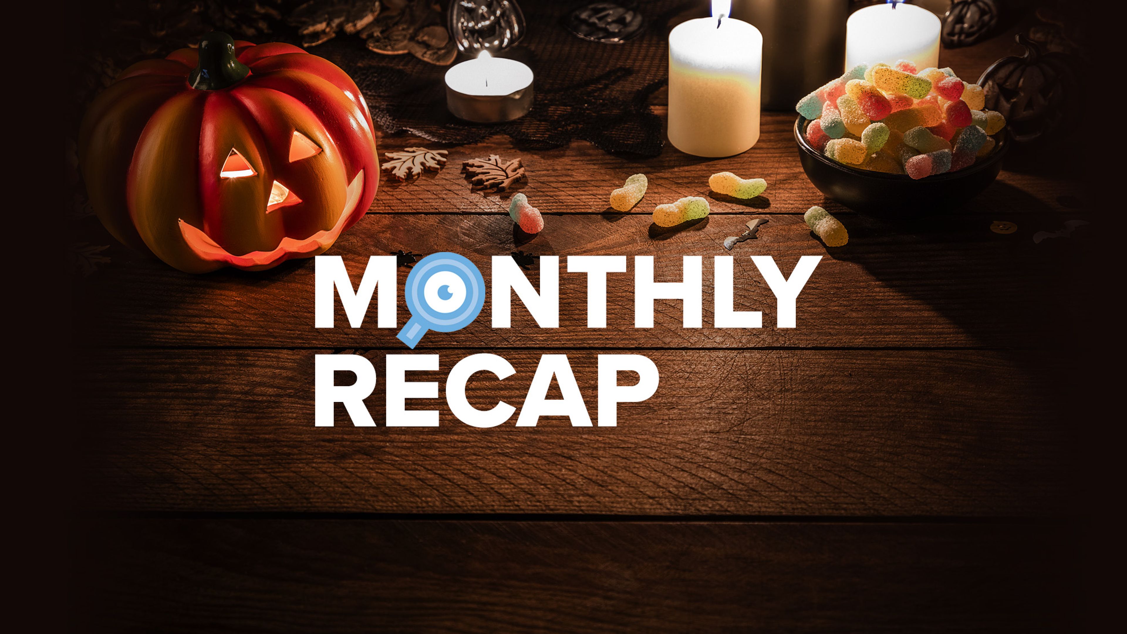 Featured image of CMS Critic Monthly Recap logo with background of Halloween decorations and jack-o-lantern