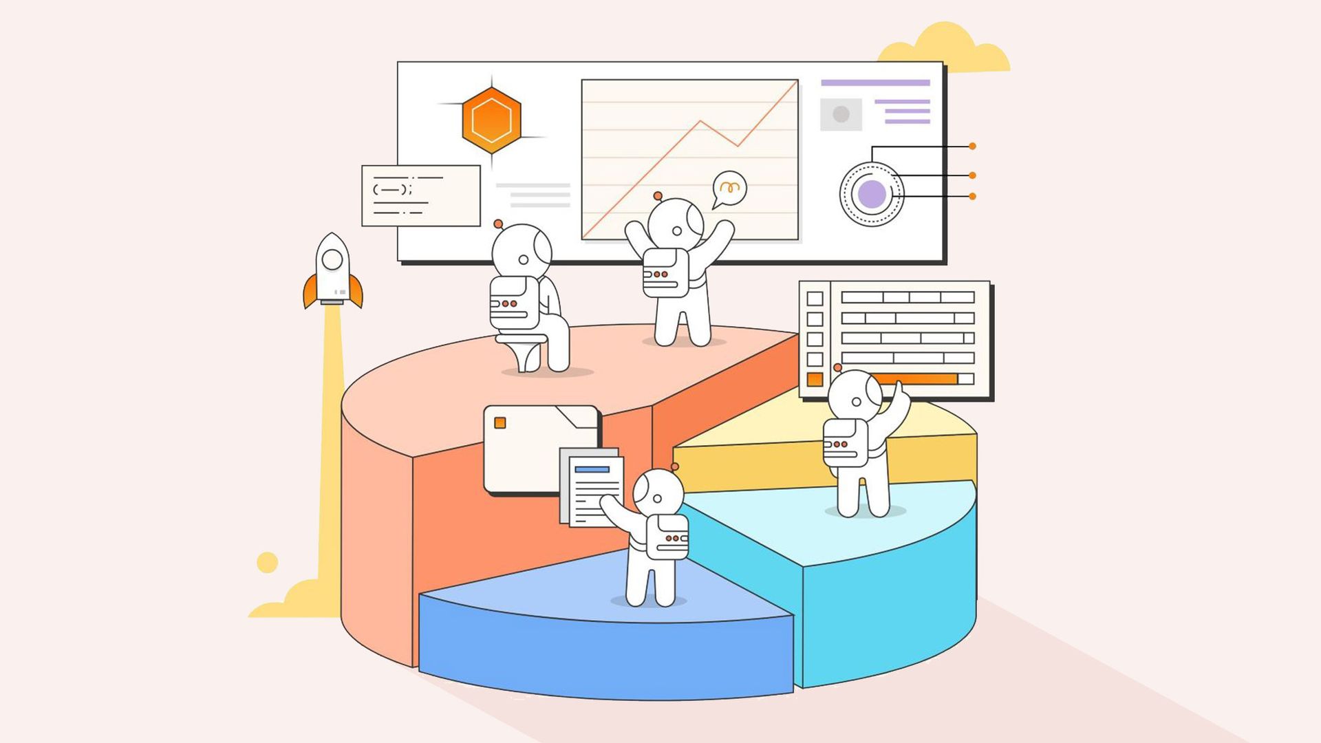 Postman featured image of an illustration of space astronauts measuring website API performance on top of a graph.