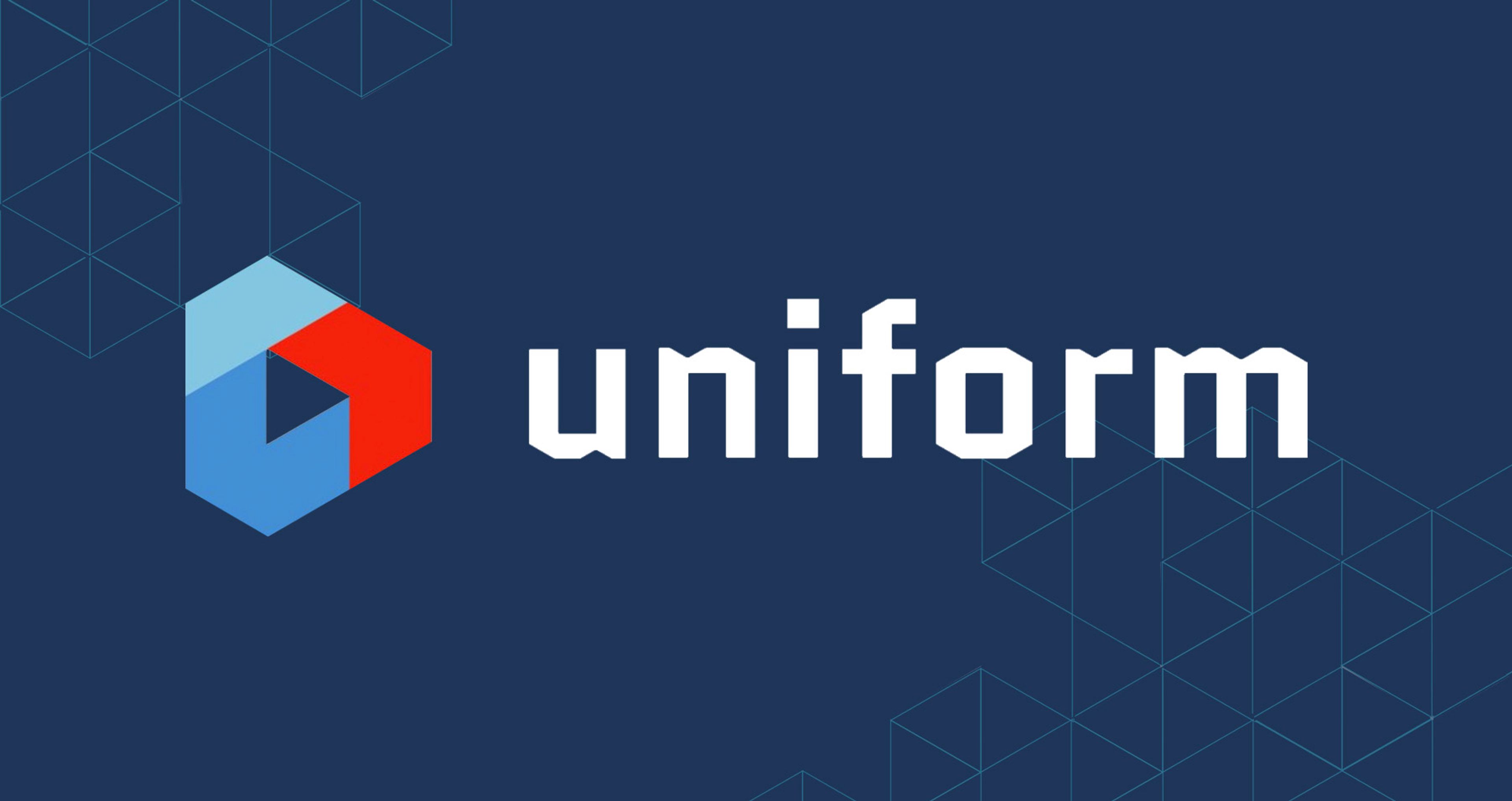 Image of Uniform logo against a dark blue background with cube graphics.