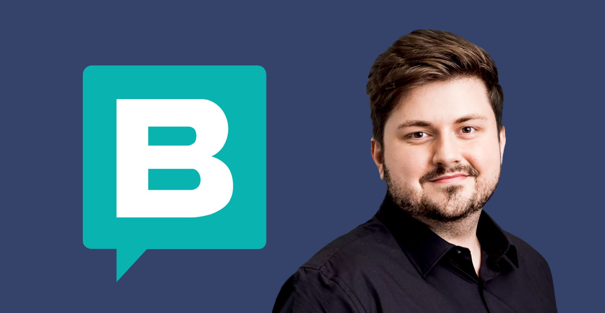 Image of Storyblok logo icon with image of Dominik Angerer, CEO