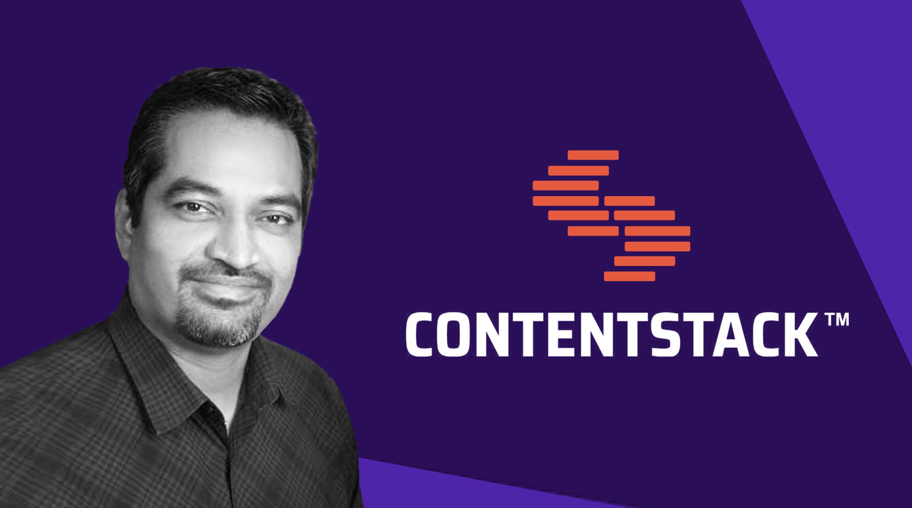 Image of Contentstack logo with headshot of Nishant Patel, CTO