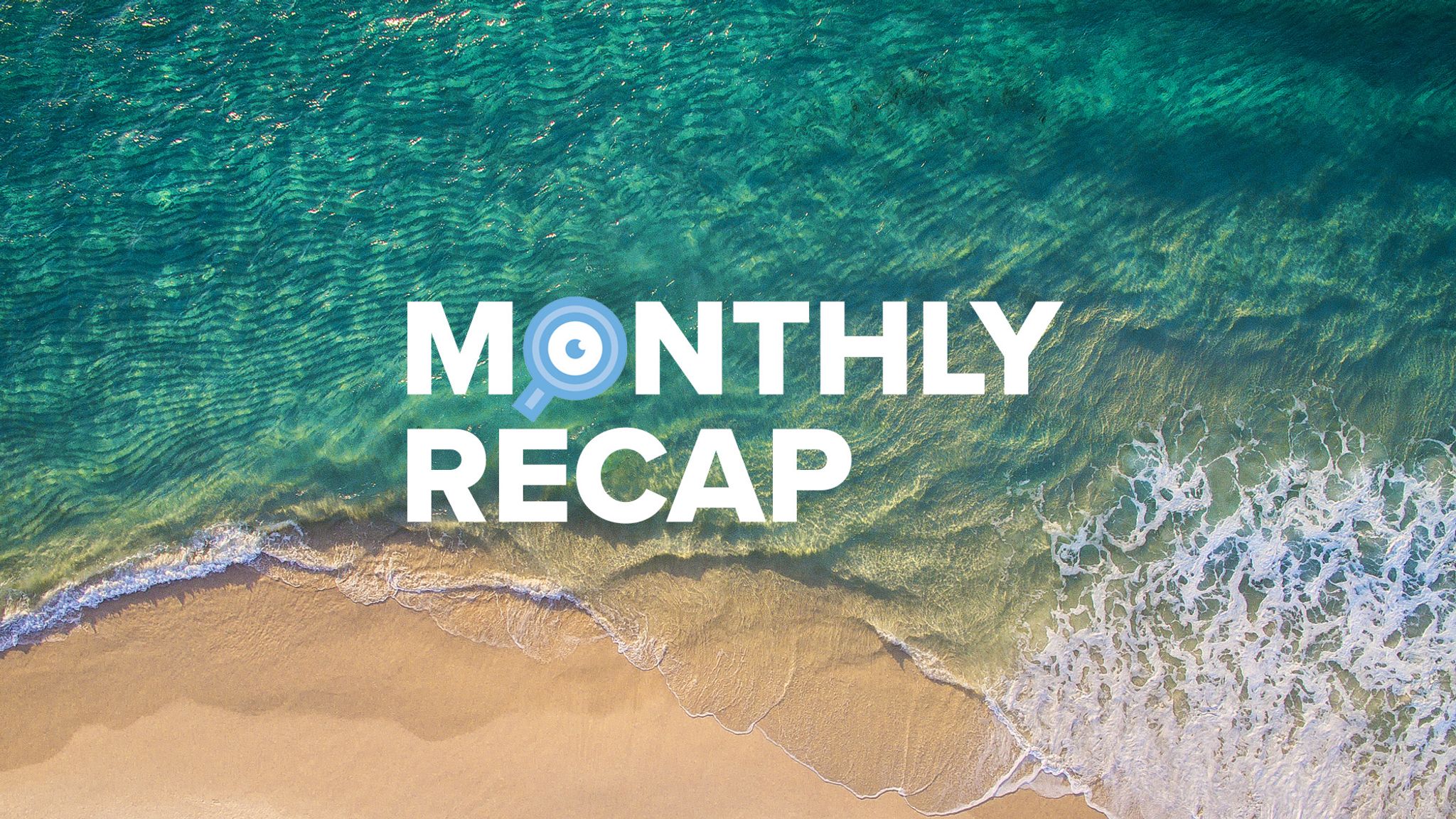 Image of beach with CMS Critic Monthly Recap logo over water