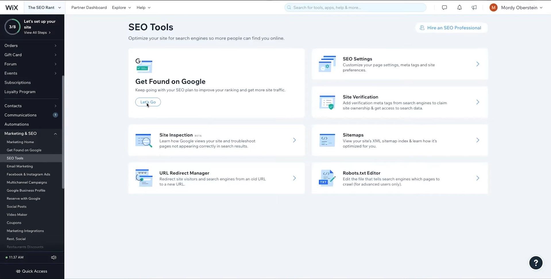 Wix SEO Tools screen