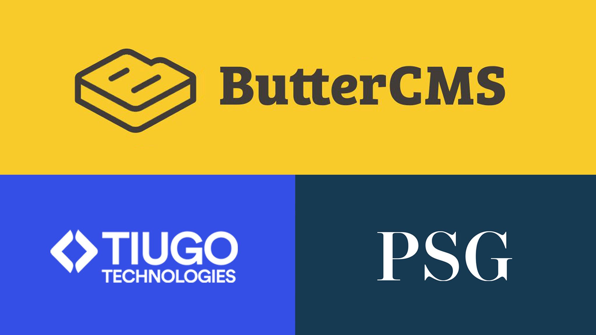 Composite of ButterCMS logo, Tuigo Technologies logo, and PSG Equity logo.