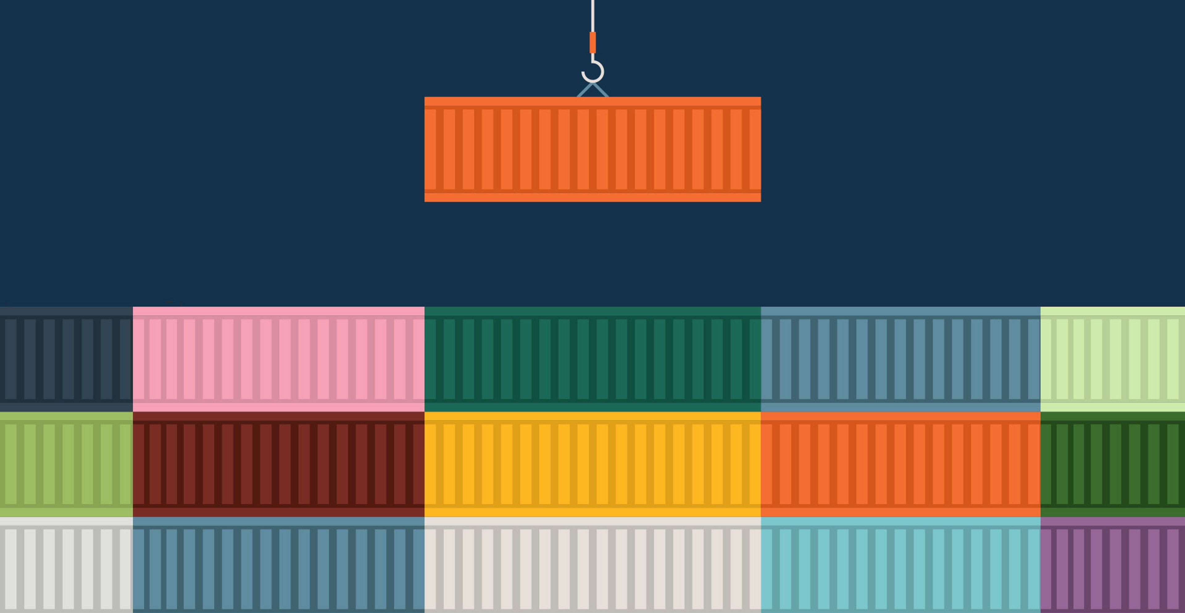 Illustration of shipping containers being stacked.