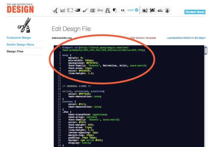 Edit the site CSS and change the font family to a font included with @import.
