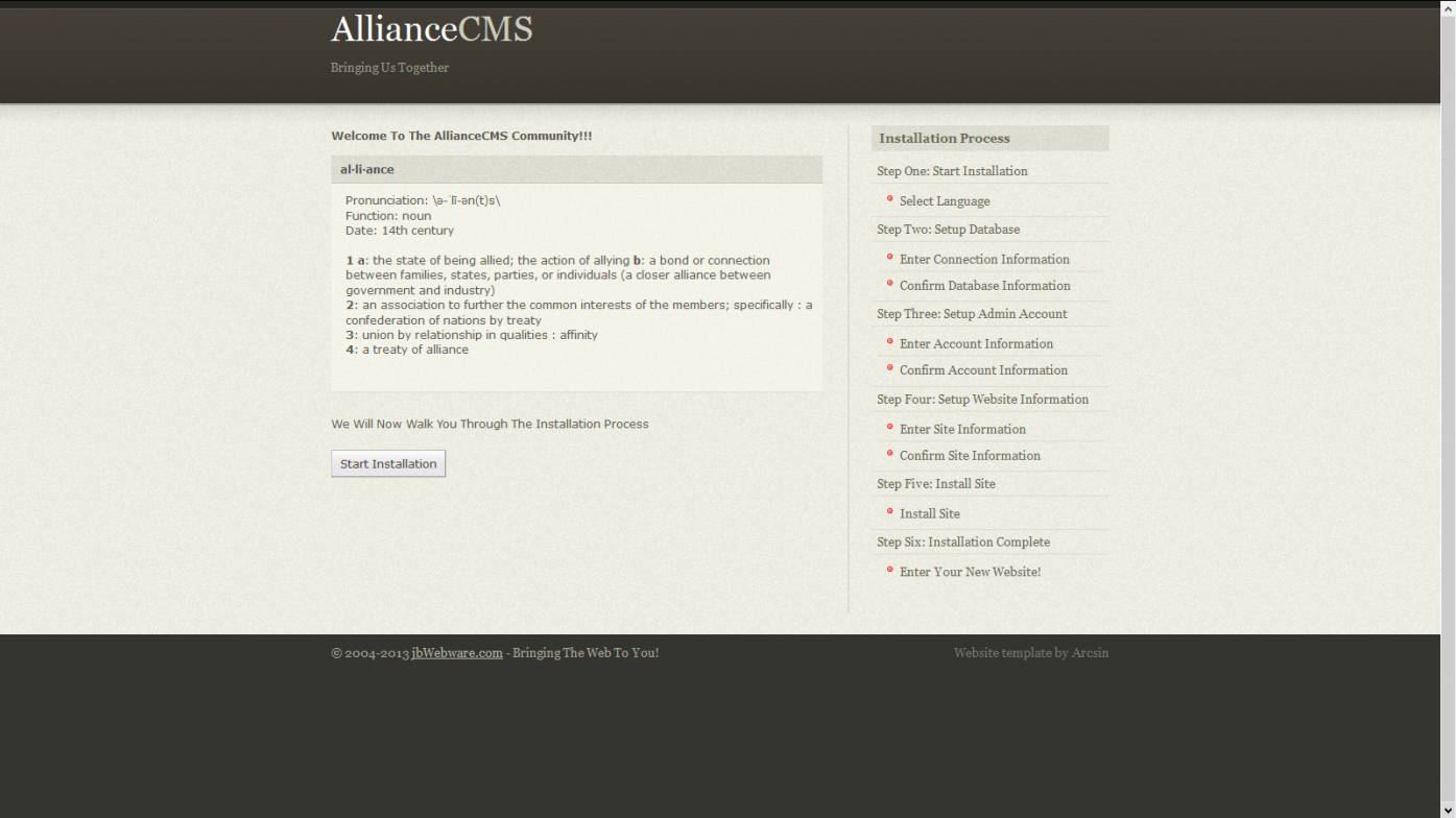 Alliance CMS - Installation Start