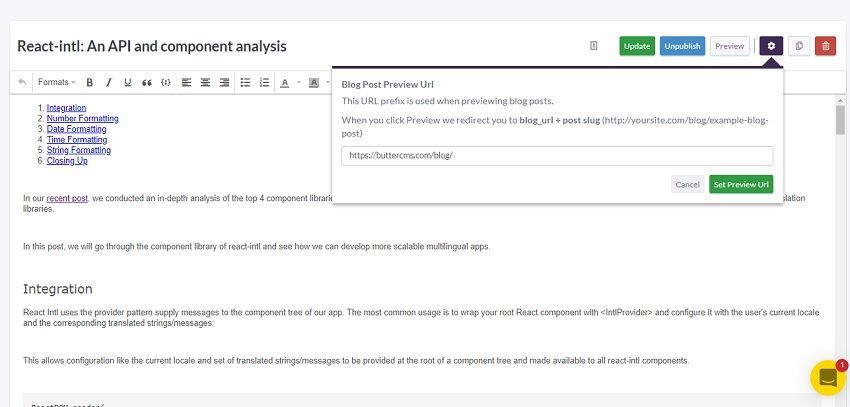 Butter CMS Blog Post Preview URL