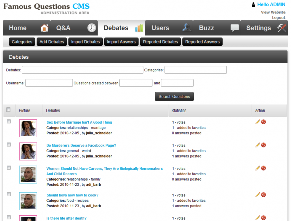 Dashboard - Famous Questions CMS - 3