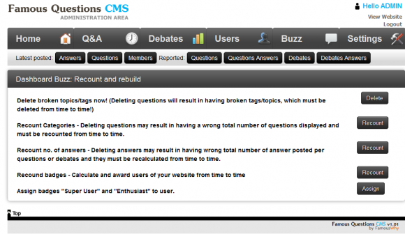 Dashboard - Famous Questions CMS - 5