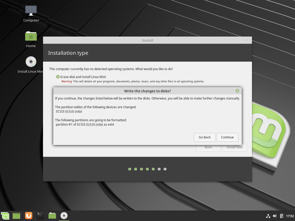 How to Install Linux Mint - Confirm Changes