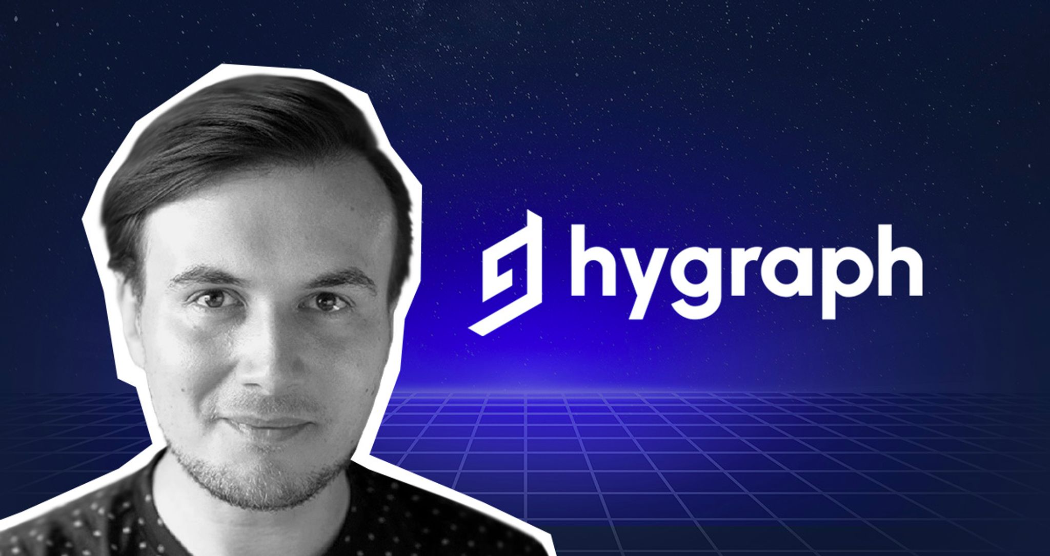 Headshot of Michael with Hygraph logo against space themed background