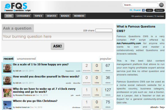 Famous Questions CMS (Questions and Answers Script) - Review | CMS Critic