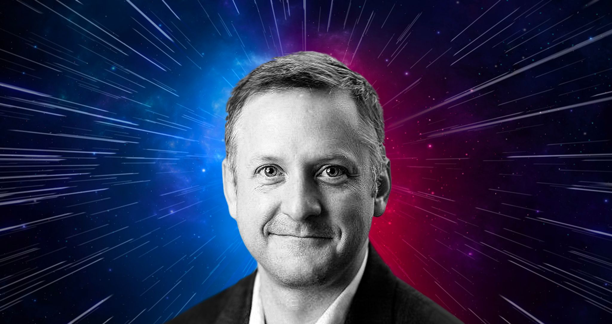 Mark Demeny featured image, a headshot against a space background with stars moving at warp speed