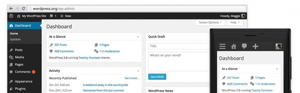 wordpress 3.8 dashboard