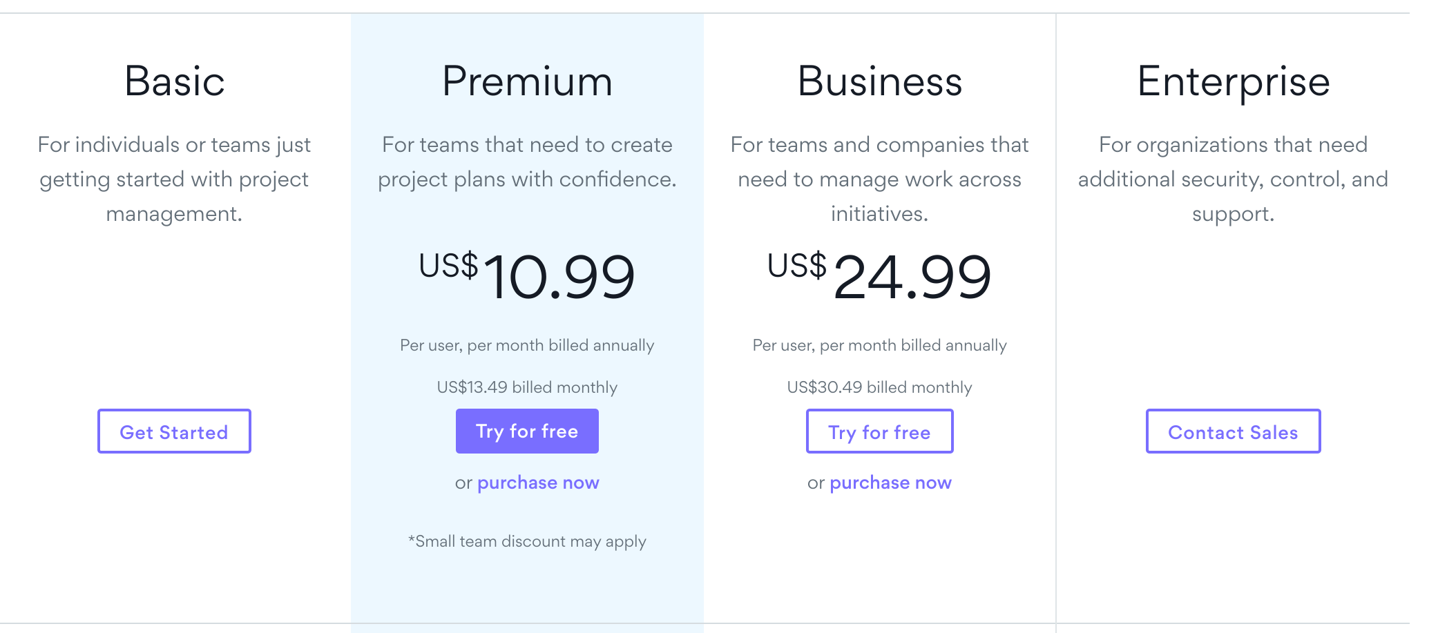 Trello vs Asana - Pricing 2