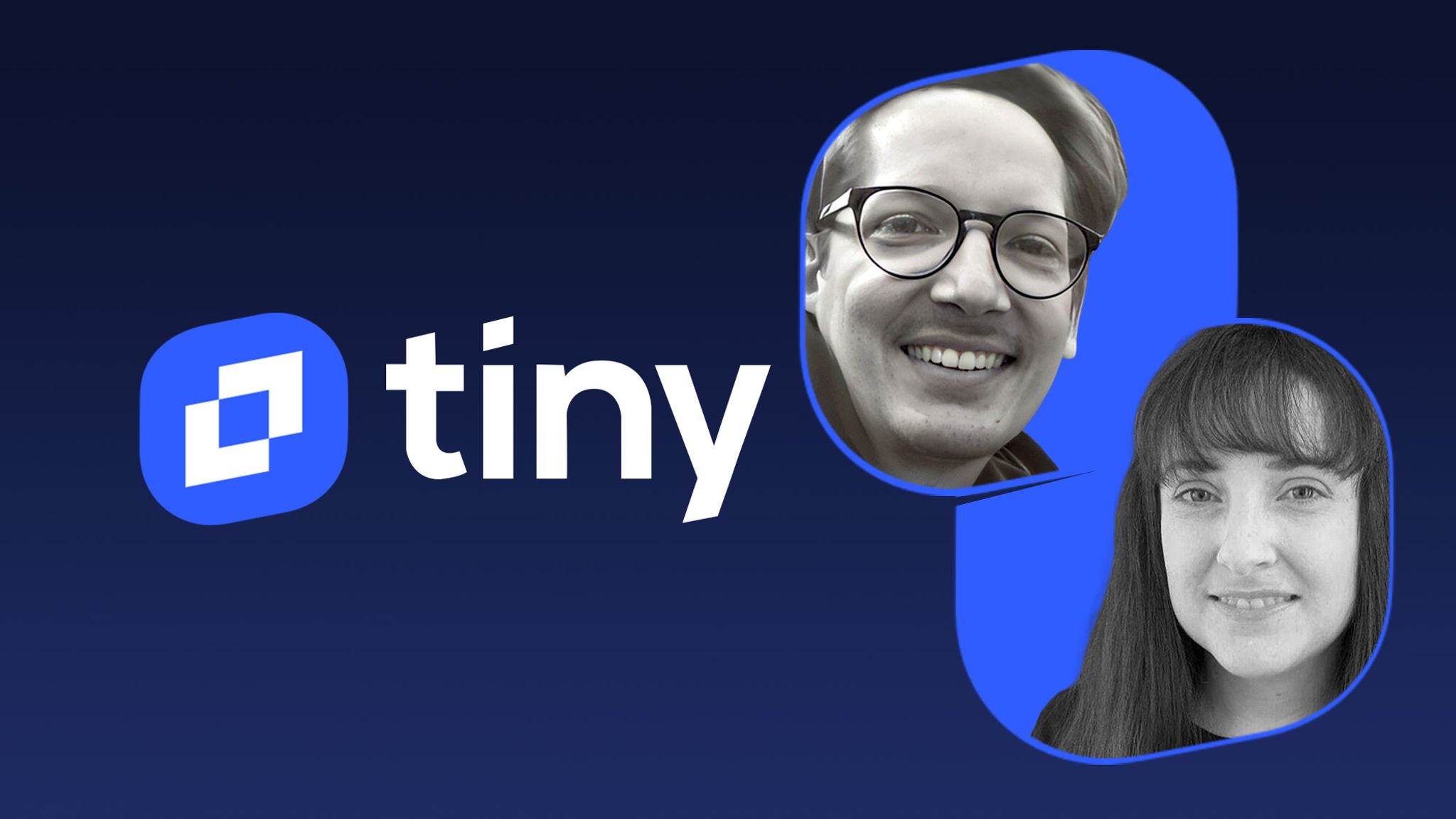 TinyMCE logo and headshots of Fredrik Danielsson and Elise Bentley