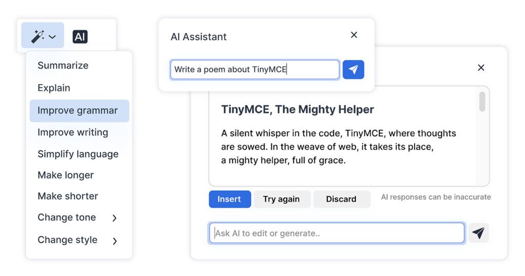 TinyMCE product screenshots