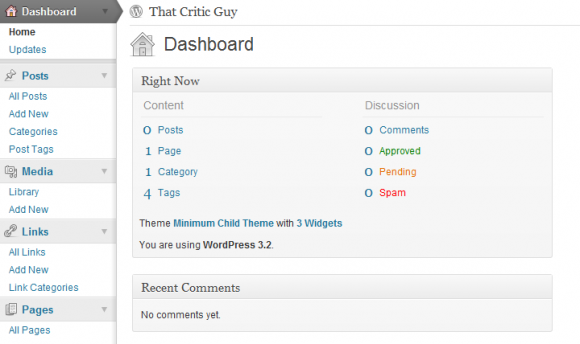 WordPress 3.2 Dashboard