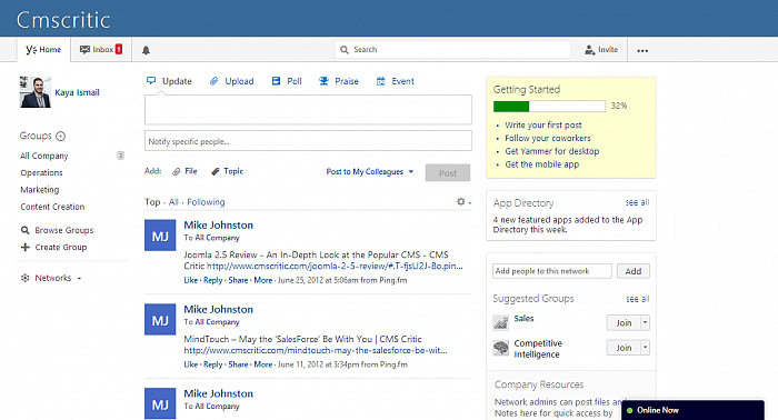 Yammer Homepage