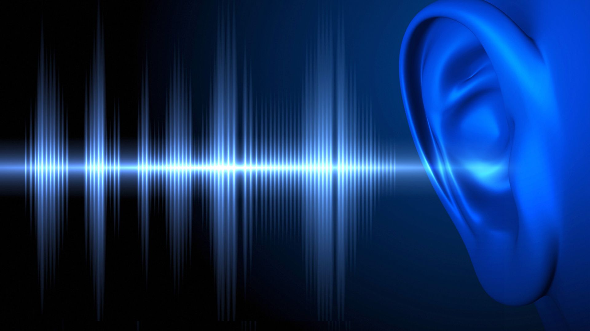 Digital image of an ear with a sound signal transmitting into it