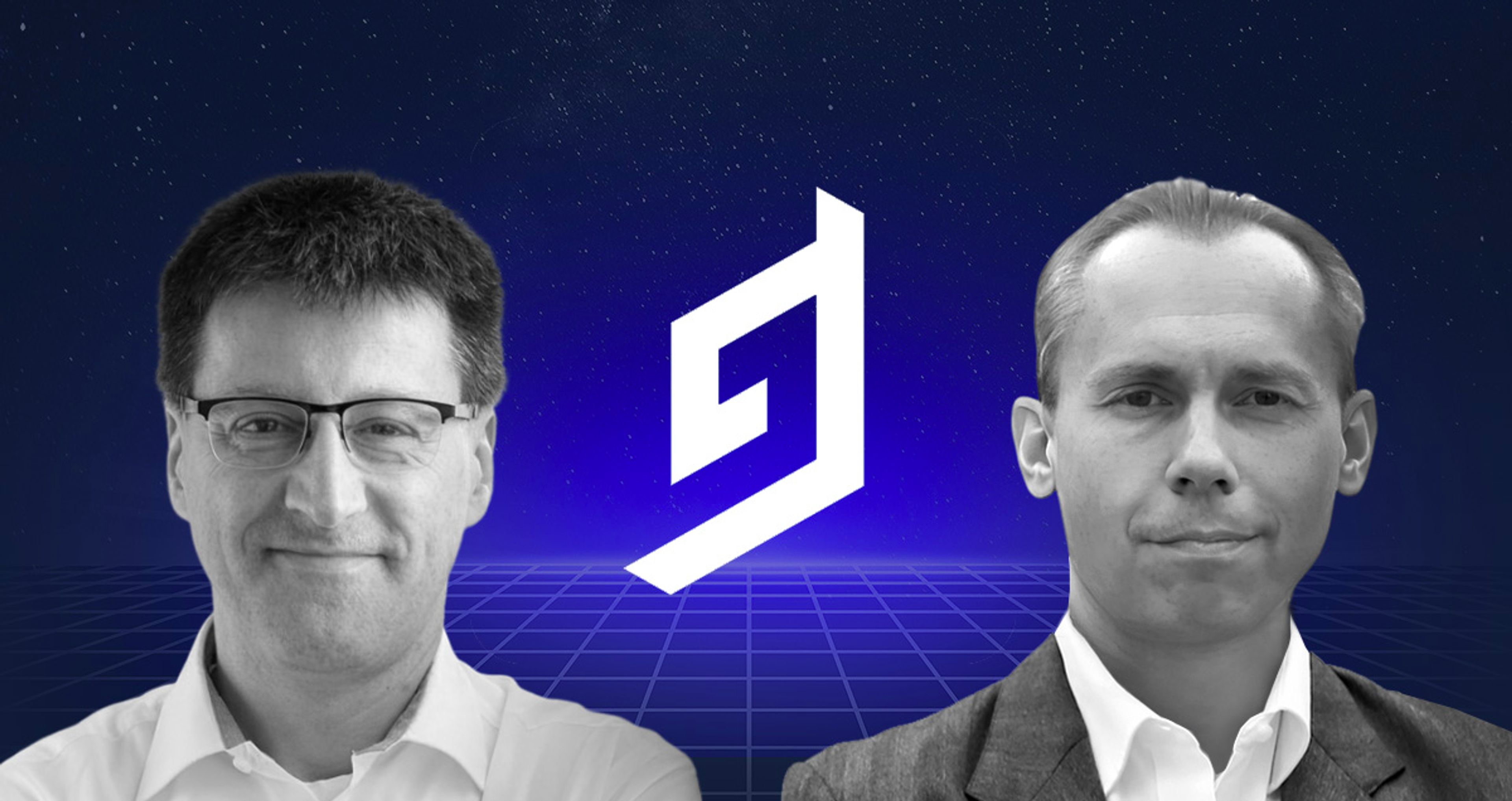 Headshots of Dr. Mario Lenz and Edan Gottlib of Hygraph, with the Hygraph logo icon in the center.