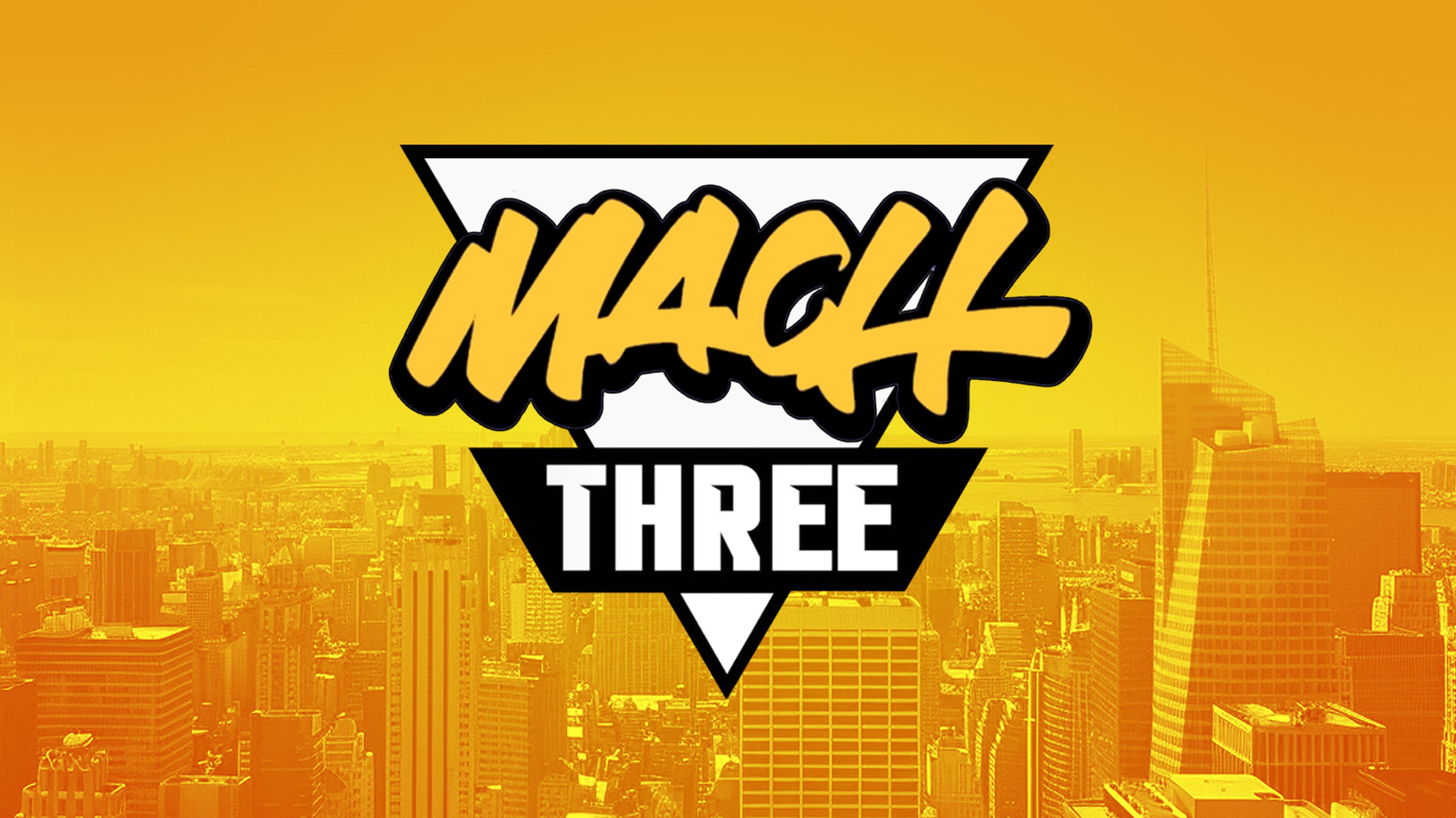 MACH THREE event logo against an image of the New York City skyline. 