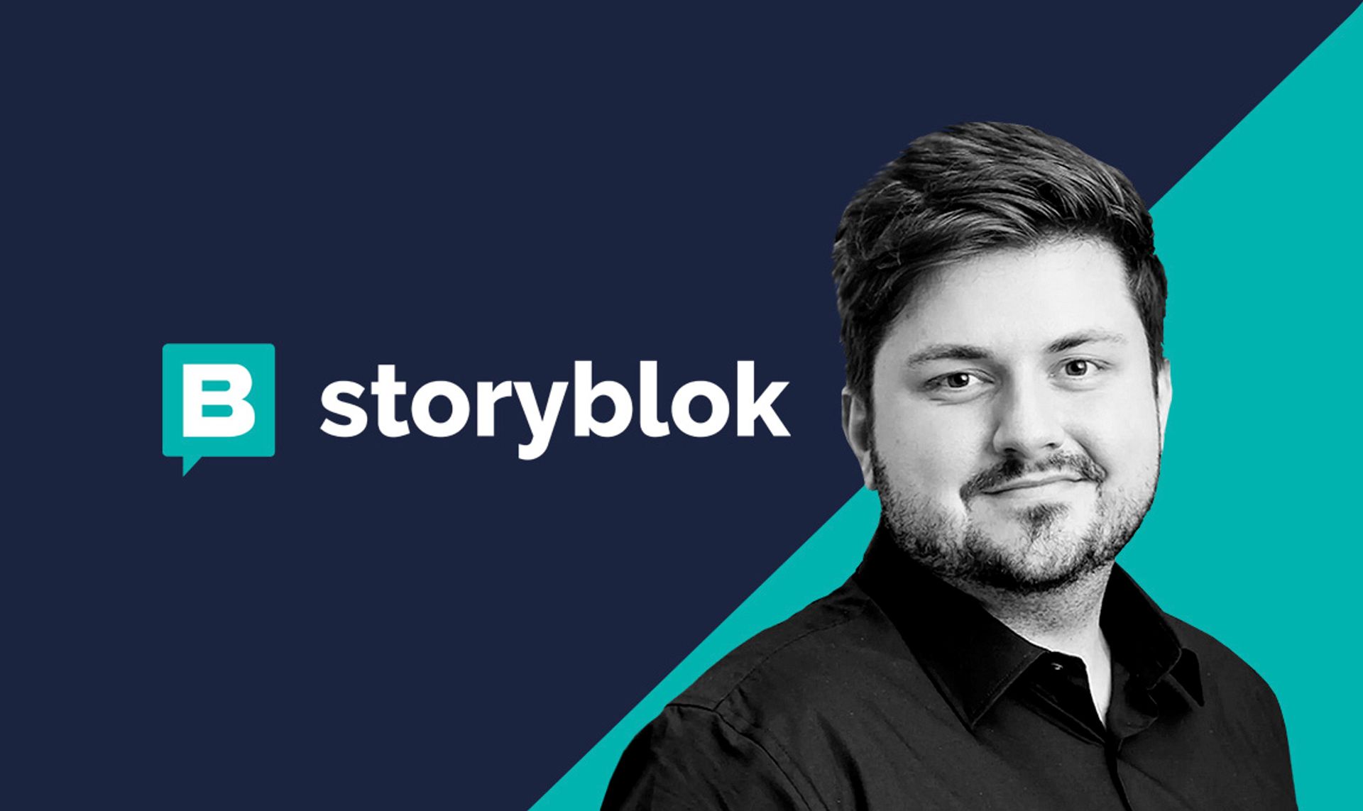 Storyblok logo and headshot of Dominik Angerer, CEO