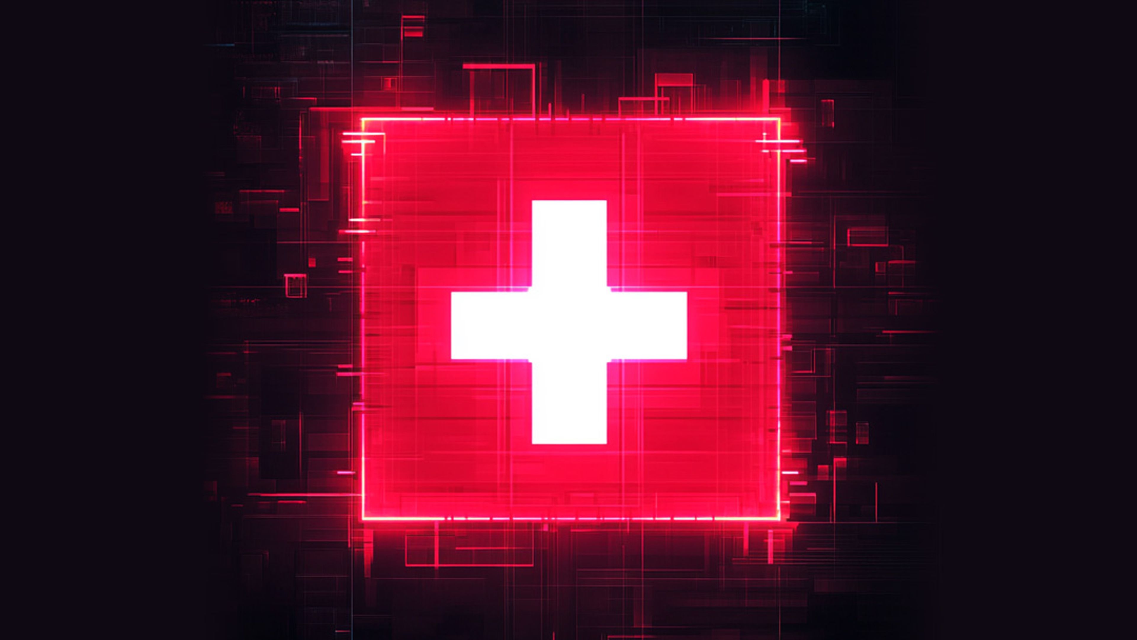 The Swiss flag in a digital style against a black background