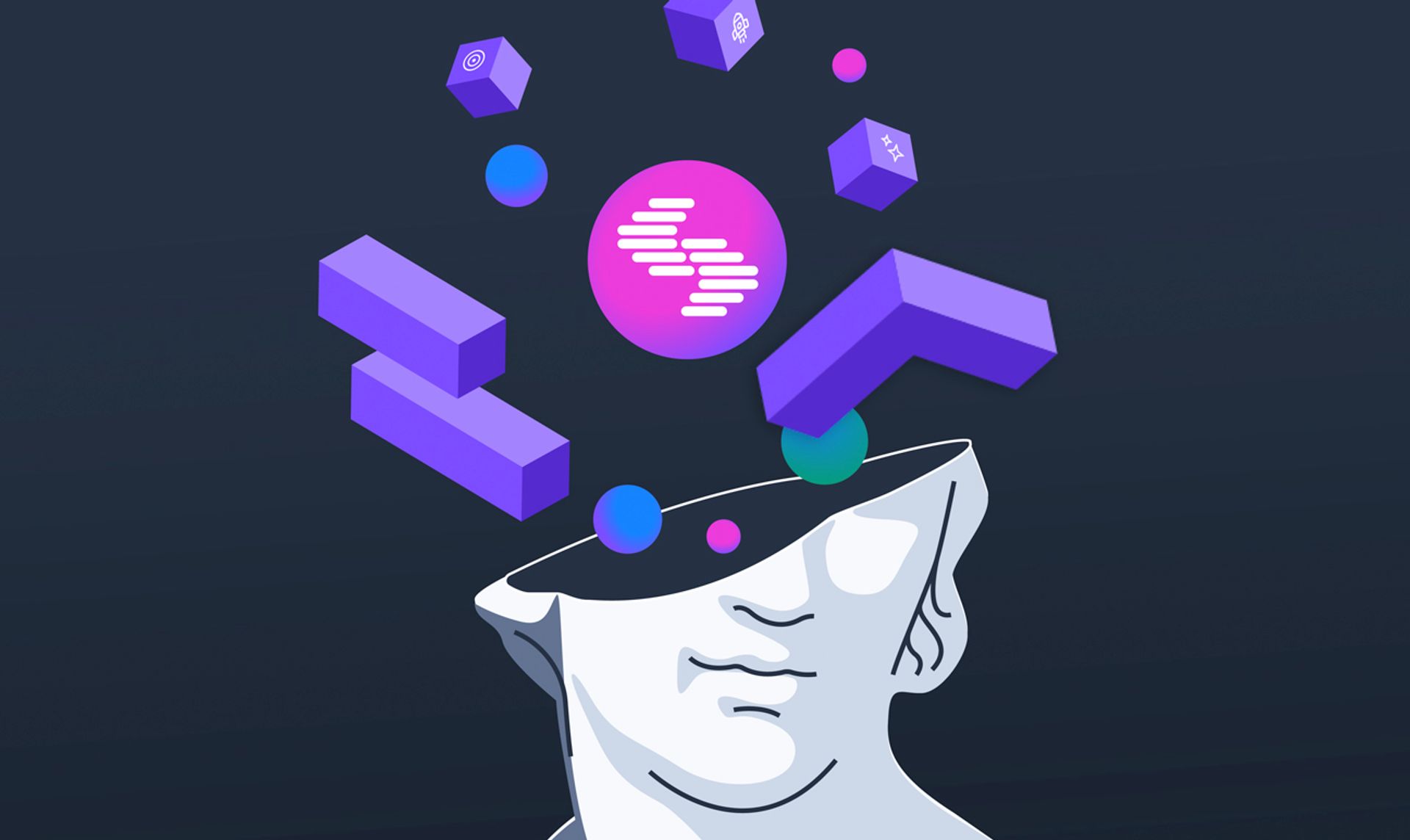 Contentstack logo over an image of a statue