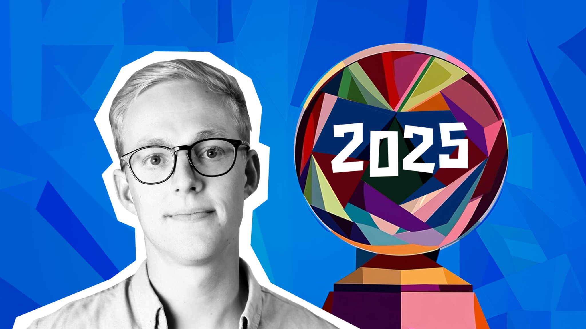 Headshot of Casper Rasmussen, president of the MACH Alliance, with a cubist crystal ball showing "2025" in the center.