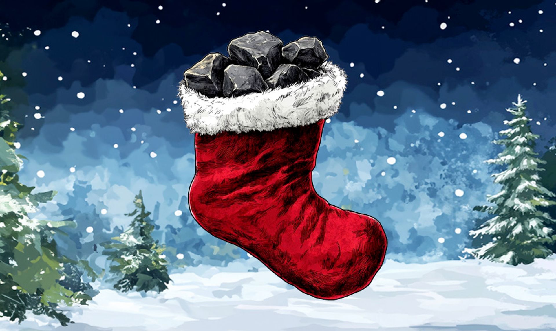 A Christmas stocking with lumps of coal in it