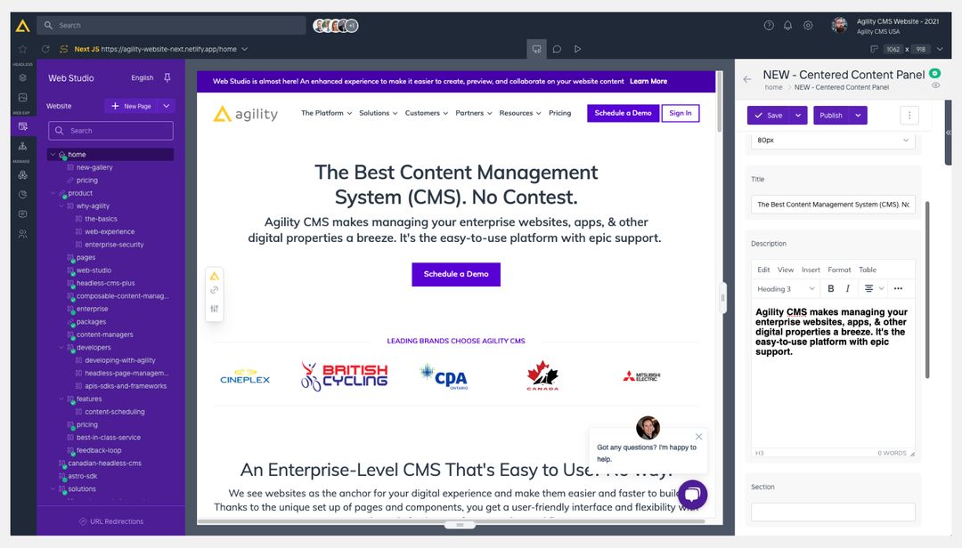 Agility Web Studio screen