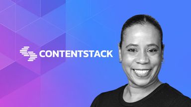 Contentstack logo and headshot of CFO Josette Leslie