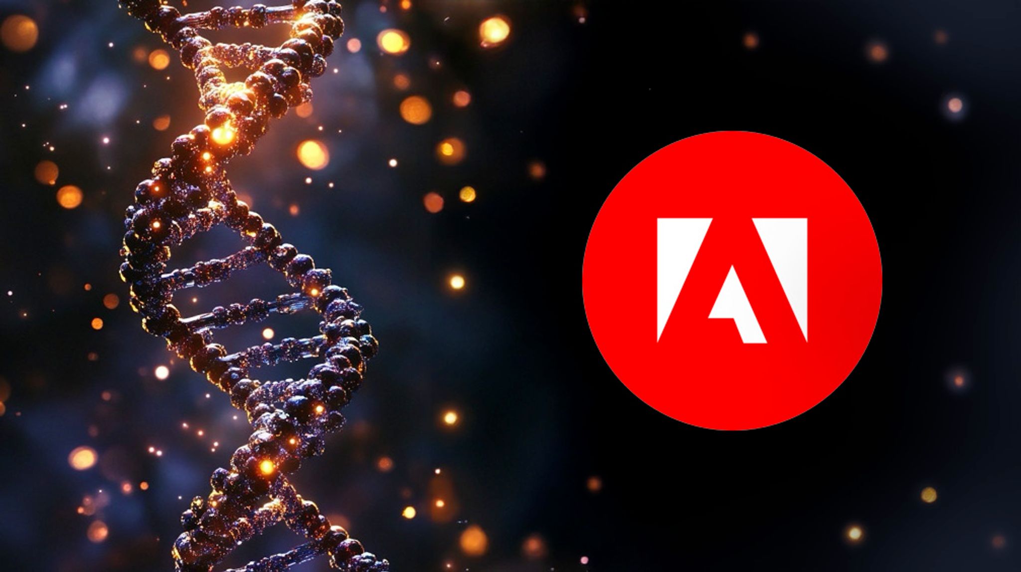 DNA helix and Adobe logo