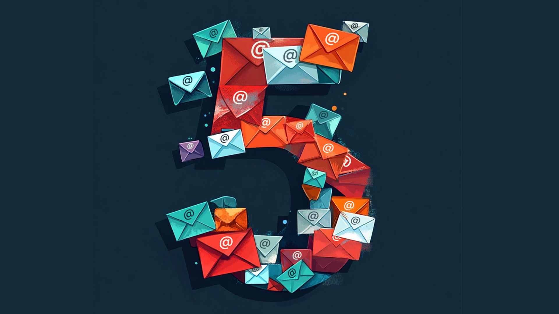 An illustration of the number 5 created out of small email letter icons