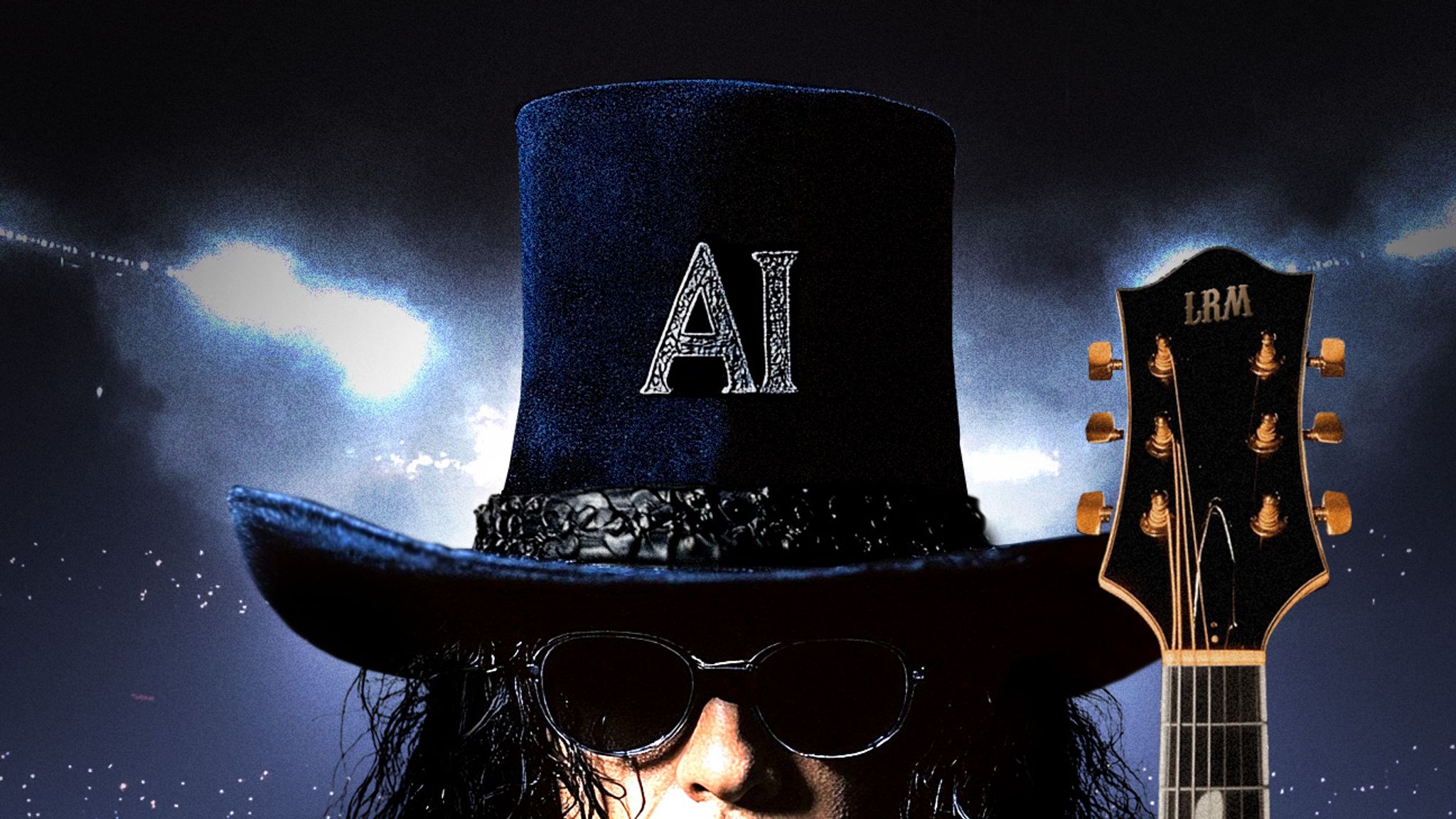 Slash hat and guitar with AI letters on it