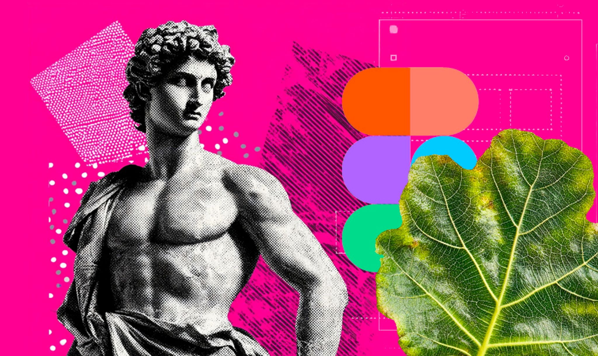 A composite image of a classical Roman statue with a fig leaf over the Figma logo