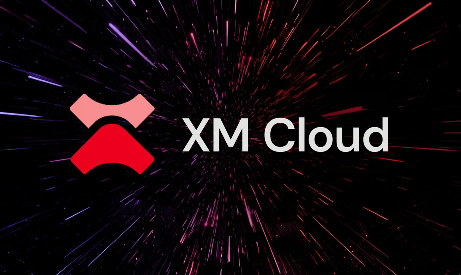 Sitecore XM Cloud logo against a space background at warp speed