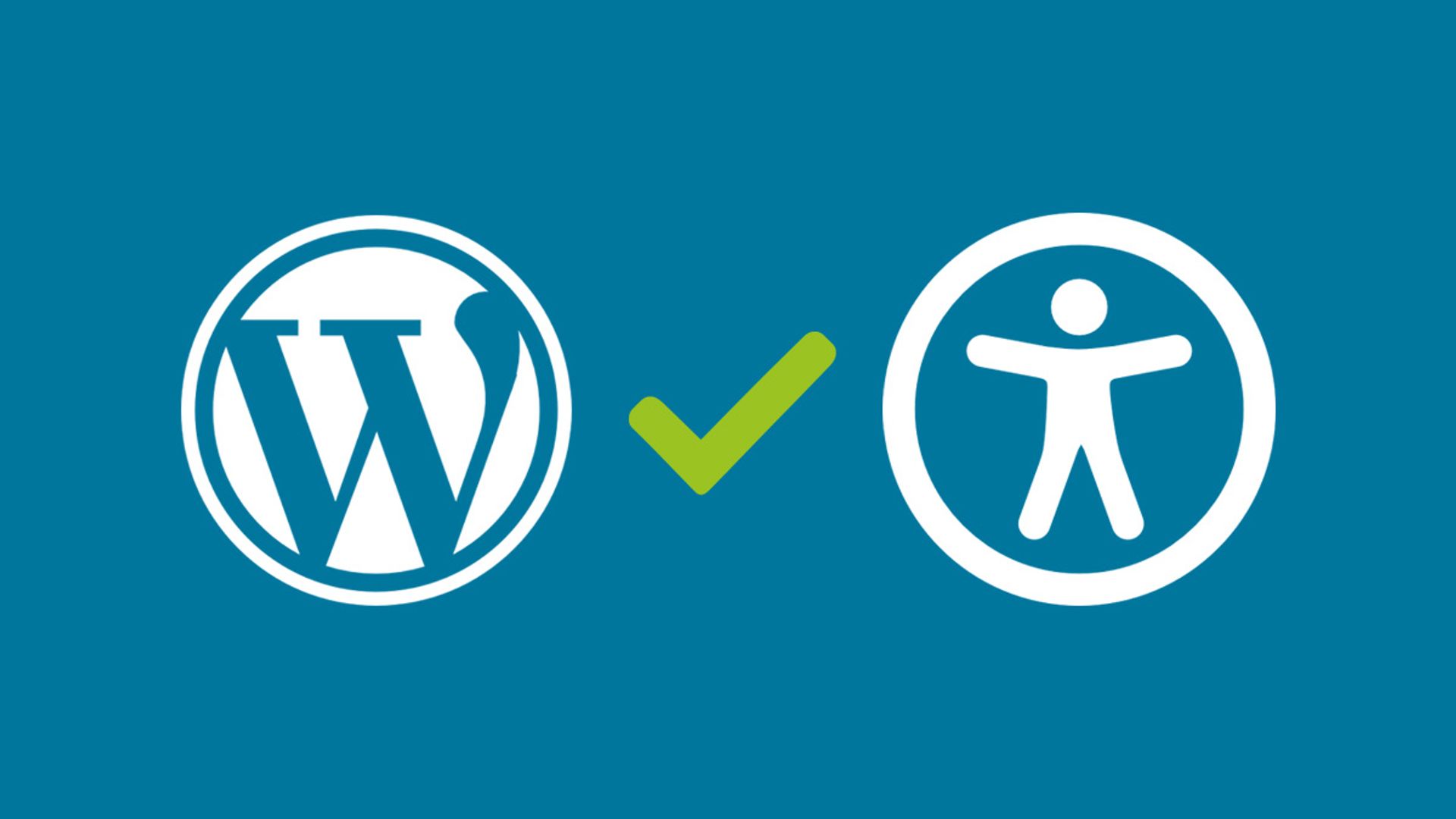 The WordPress icon to the left, and the official accessibility icon to the right. In between them, a green checkmark icon.