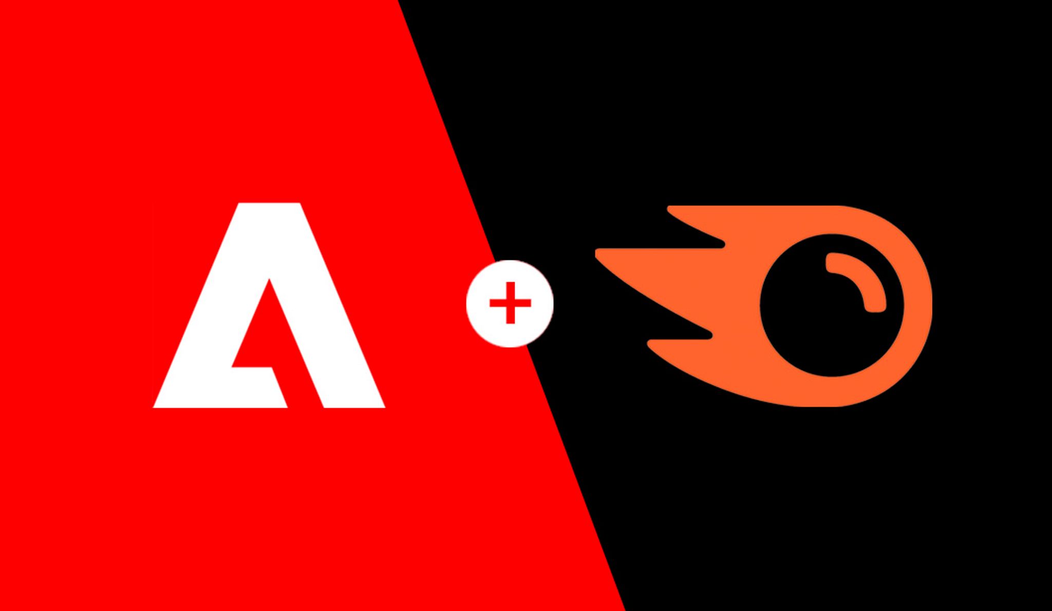 Adobe and Semrush logos with a plus sign in between them
