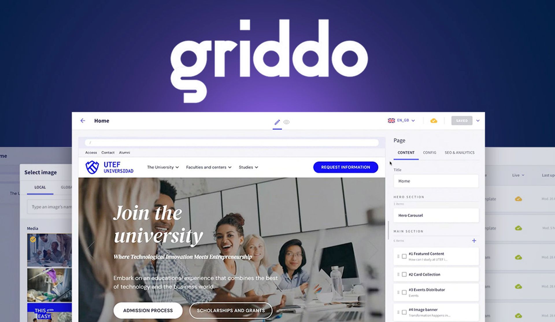 Griddo logo with product screenshots