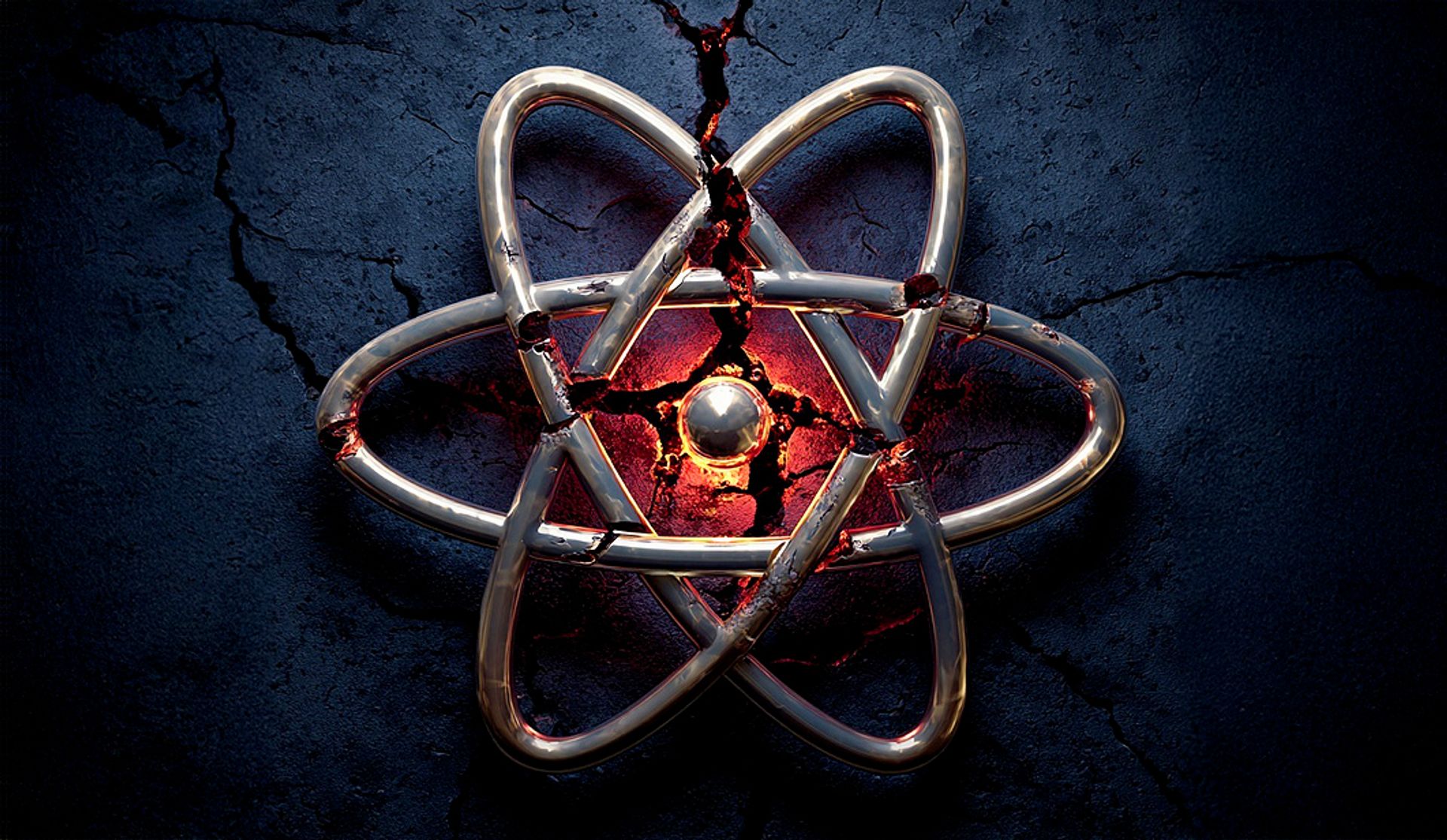 An atomic symbol with cracks forming over it.
