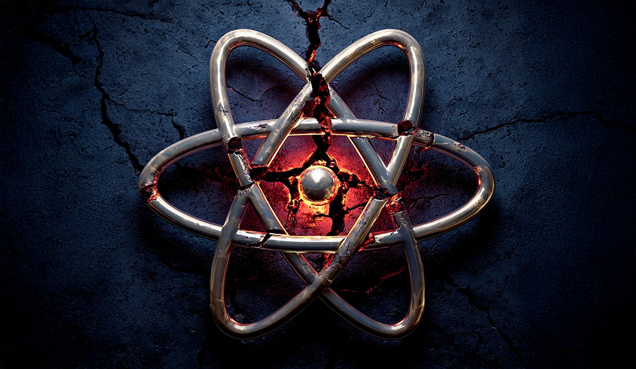 An atomic symbol with cracks forming over it.